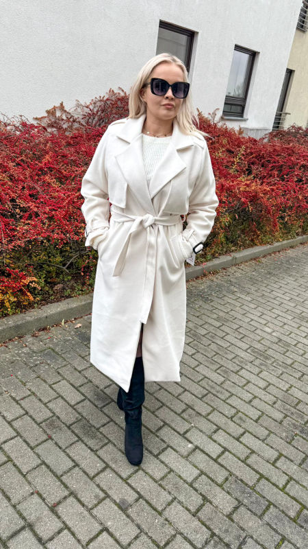 Płaszcz  Długi Elegancki Damski Ecru