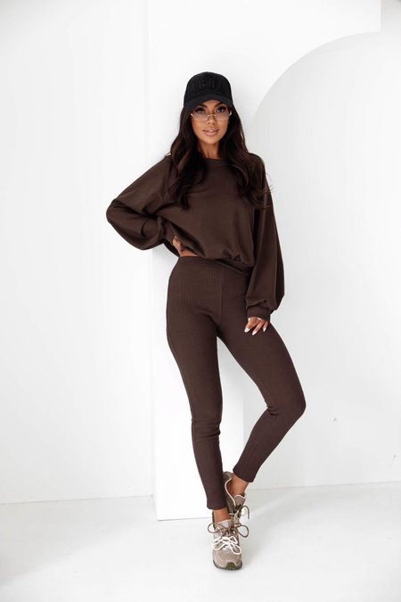 Komplet Dresowy Legginsy + Bluza Czekoladowy