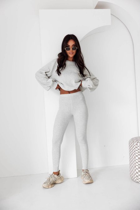 Komplet Dresowy Legginsy + Bluza Szary Melanż