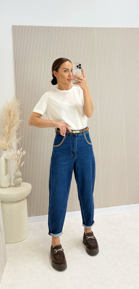 Spodnie Jeansowe Mom Fit Granatowe