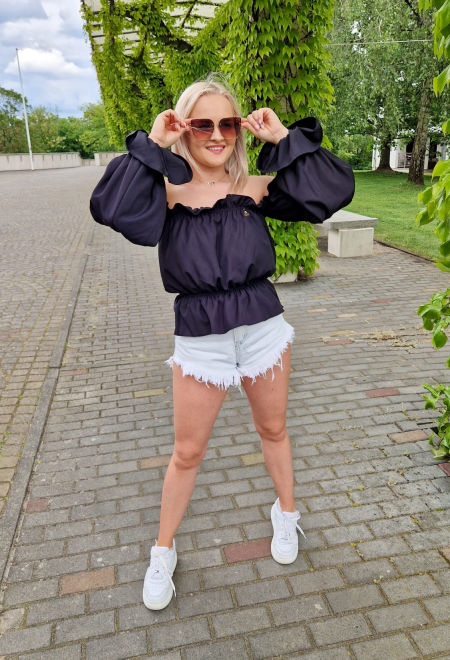 Top Hipszanka Falbanki Czarna