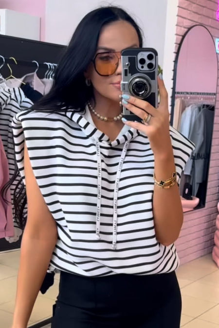 Bluza Kamizelka Paski Lamilla Biało Czarna