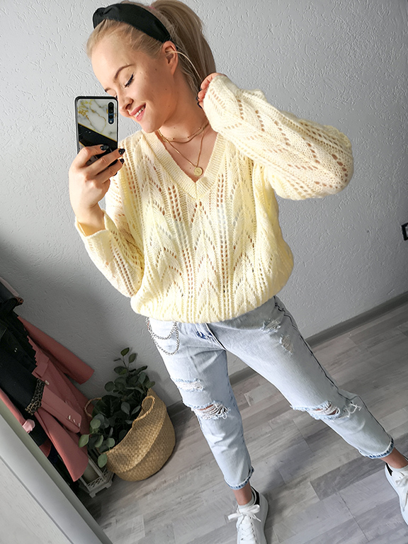 Sweter ażurkowy Molly Żółty