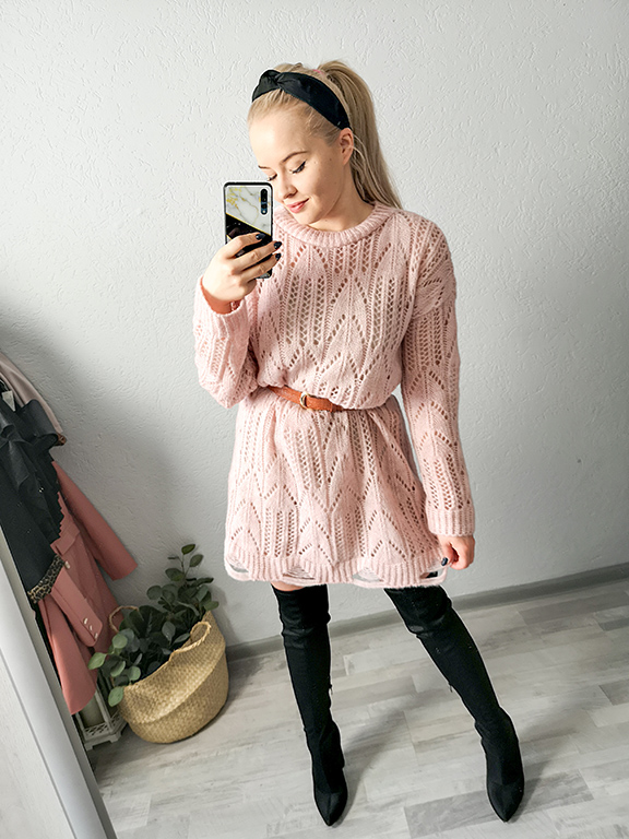 Sweter ażurkowy Noemi Pudrowy róż